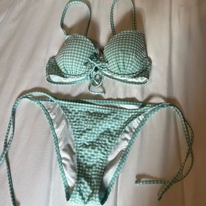 green and white plaid bikini